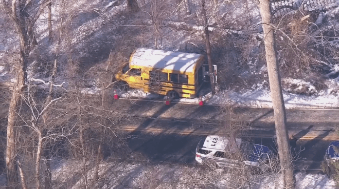 School Bus with Students Collisions on icy Frost Mill Road
